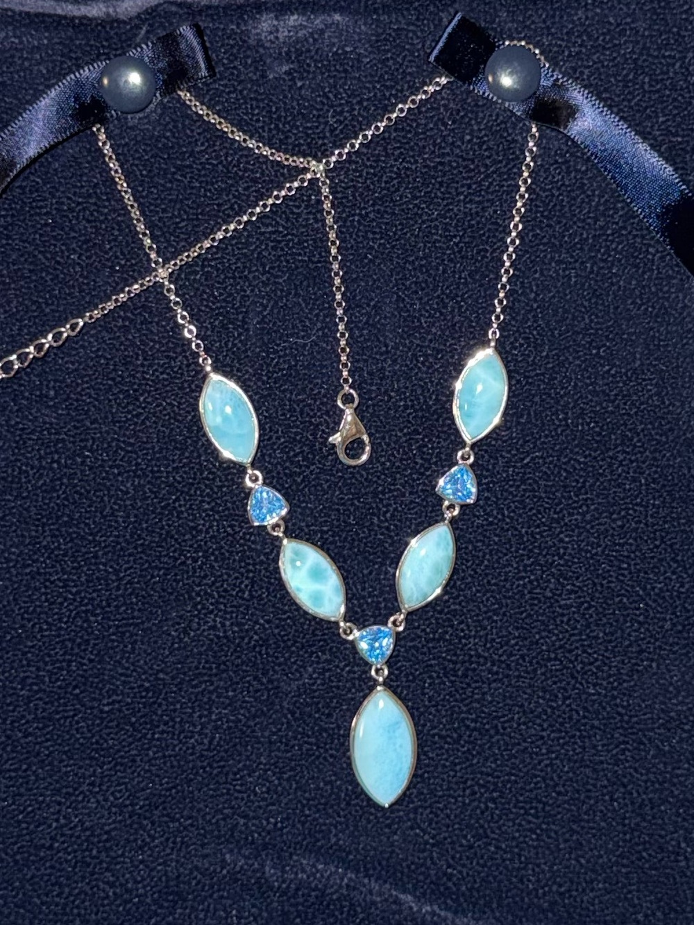 Blue Larimar Teardrop Necklace - Sterling Silver